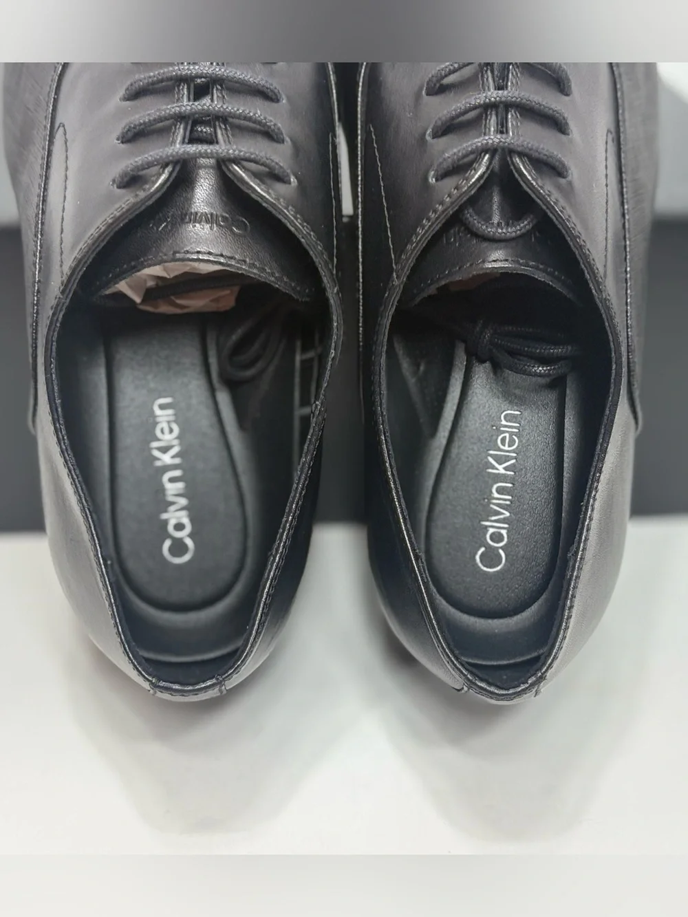 Size 10 Men Calvin Klein Men’s Drew Almond Toe Black Dress Shoes CMDREW NEW